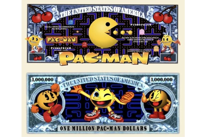 Pac-Man Arcade Game Collectible Pack of 100 Funny Money 1 Million Dollar Bills