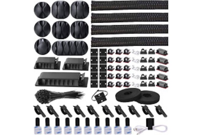192 PCS Cable Management Kit 4 Wire Organizer Sleeve,11 Cable Holder