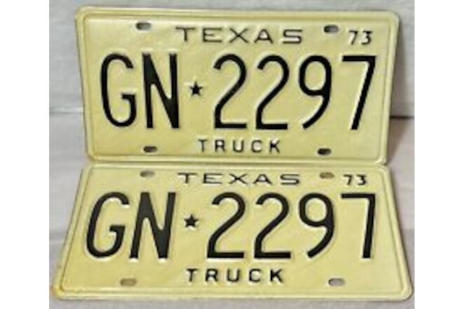 Expired 1973 Texas Truck NOS License Plate #GN 2297 DMV clear Ford Chevy Dodge