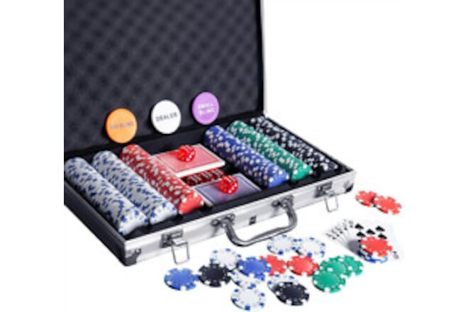 300PCS Poker Chip Set with Aluminum Case 11.5 Gram Chips Texas Holdem Blackjack
