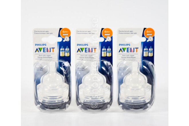 3 Philips Avent Anti-Colic Baby Bottle 2 FAST FLOW Nipple 6m+ Level 4 (6 total)