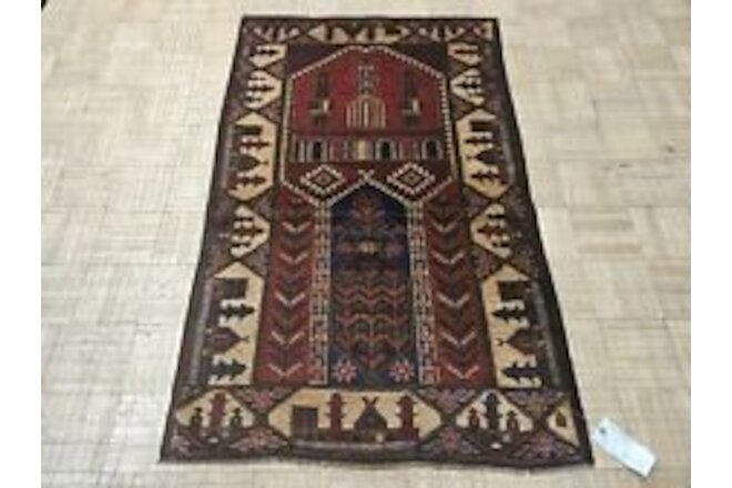 3x5 AUTHENTIC VINTAGE AFGHAN BALOUCH PRAYER RUG - 100% WOOL HAND MADE ORIENTAL