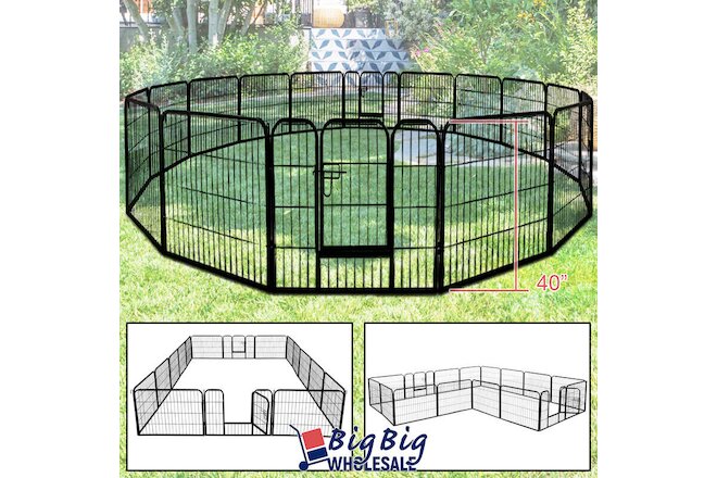 40" Tall Folding 16-Panel Heavy Duty Metal Dog Playpen Exercise Fence Kennel