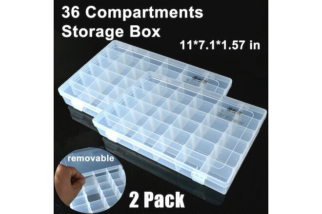 2Pack Plastic Organizer Container Box 36 Compartments Jewelry Bead Screw Storage