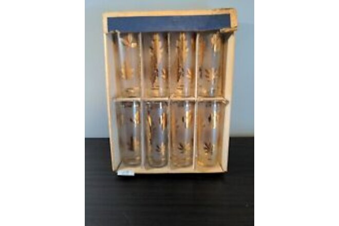 Vintage 1950's Frosted Gold Leaf Drinking Glasses MCM Barware  Set Of 8 Libbeys