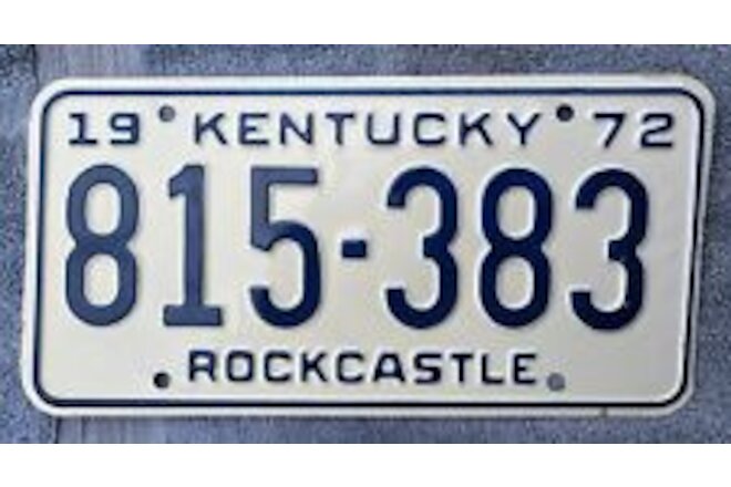 1972 Kentucky License Plate Tag # 815-383   Rockcastle Cty   Dart Duster Cuda