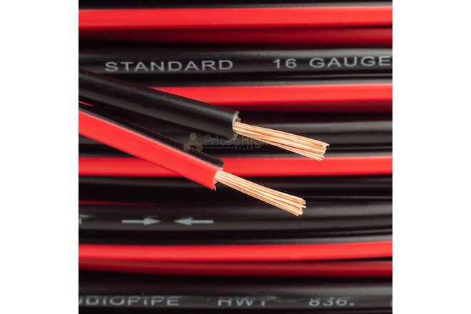 50 Ft 16 Gauge Speaker Cable Car Home Audio 50' Black Red Zip Power Ground Wire