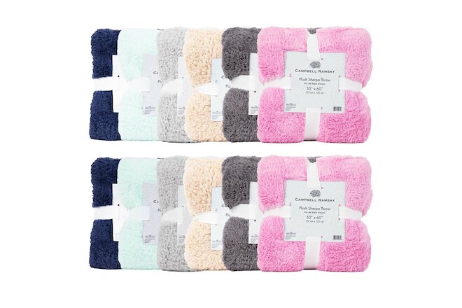 12 Pack of Plush Sherpa Throw Blankets, 50x60, 6 Solid Colors (2 of Each), Soft