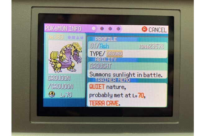 Shiny Groudon (Terra Cave Event) From Pokemon Emerald GBA (Untouched)