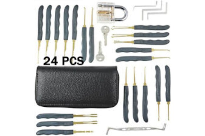 24Pc Unlocking Lock Pick Set Key Extractor Transparent Practice Padlock Tool Kit
