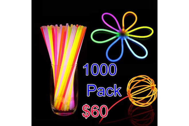 1000 8"Glow Sticks Bulk Glow In The Dark Party Favors Bracelets Necklaces