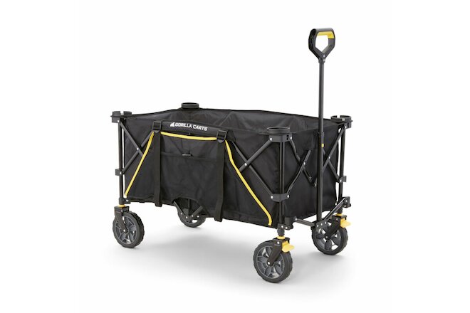 Gorilla Carts 7 Cubic Feet Foldable Utility Beach Wagon w/ Oversized Bed, Black