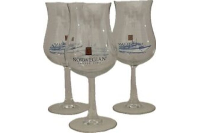 Vtg Norwegian Cruise Lines NCL 12oz Tulip Wine Glasses Clear Set Of 3 New!