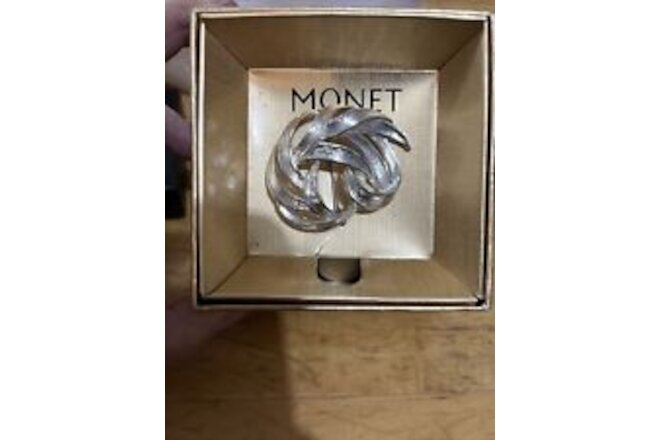 Monet Textured Silver Tone Abstract Brooch NIB