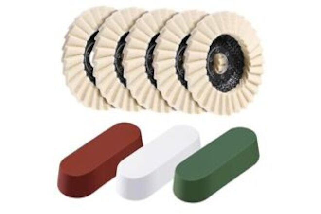 8 Pcs Wool Polishing Wheel Disc and Polishing Compounds Set Includes 5 Pcs