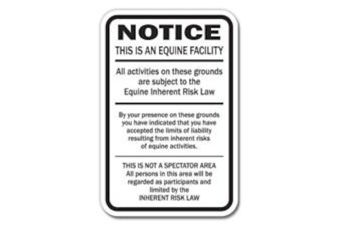Supplemental Equine Liability Sign warning statute horse barn stable farm sig...