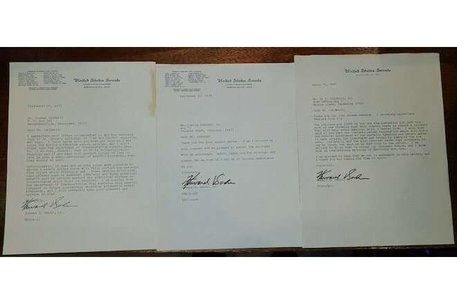 Lot of 3 - US Senator Howard H. Baker Jr. Signed Autographs - Tennessee- 1972-81