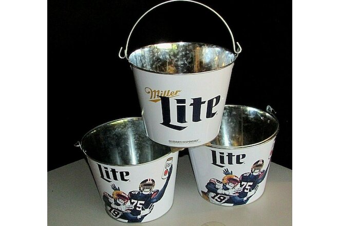 (3) New Miller Lite Football Party Beer Metal Ice Buckets Galvanized