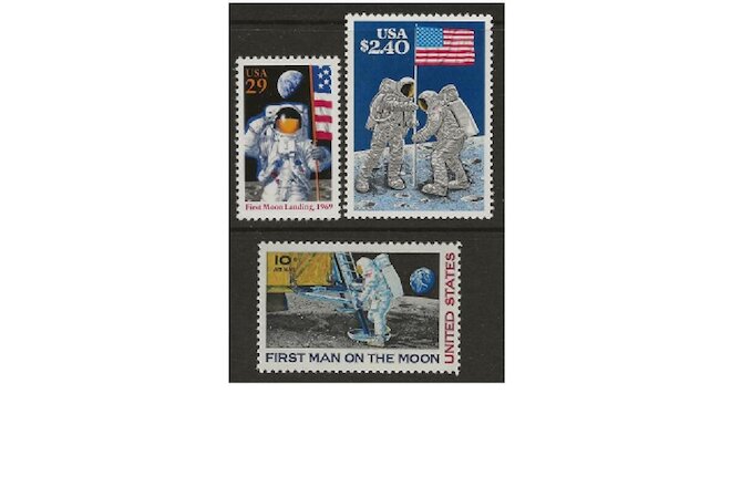 FIRST MAN ON THE MOON SPECIAL COLLECTION 3 US STAMPS MINT