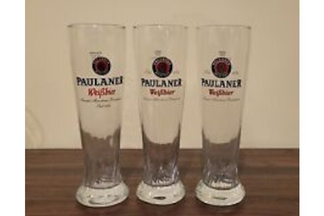 Set of 3 Paulaner Munchen Weisbier German Tall Beer Glasses 0.5 Liter