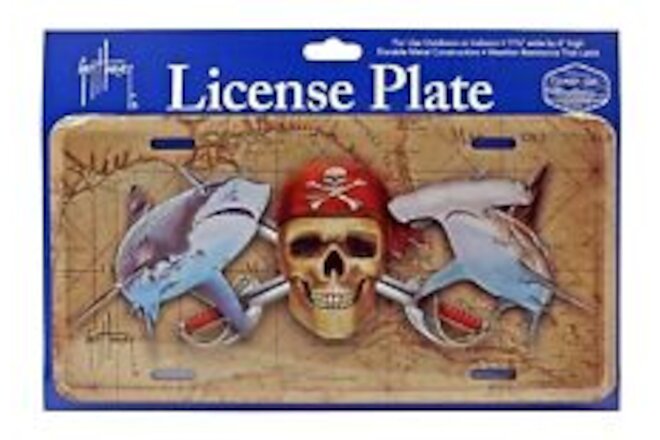 Pirate Skull and Shark Florida Coast Guy Harvey License Plate Car Man Cave