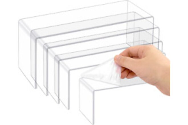 5 Pcs Large Acrylic Risers, Clear Display Showcase Collectibles Display Shelf, R