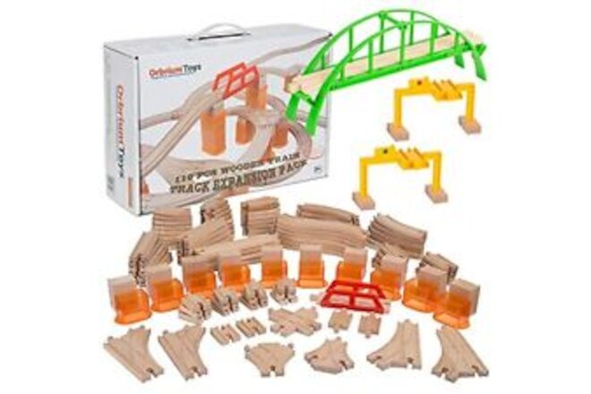 Toys Wooden Train Track Expansion Pack Compatible with Thomas Wooden 110 Pcs