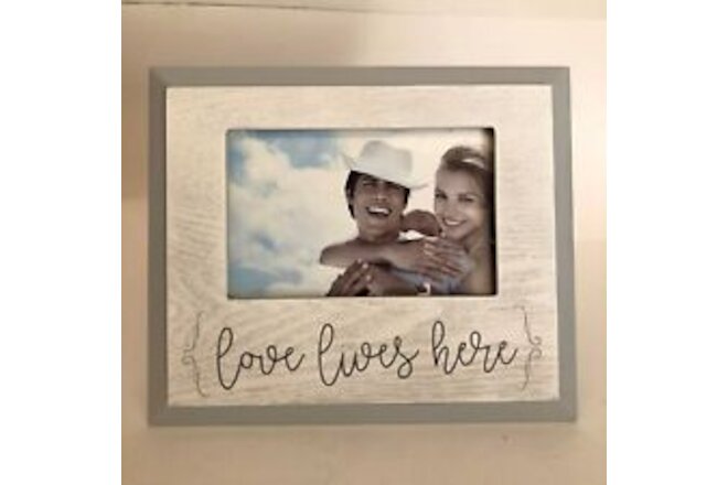 Wood Picture Frame for 3x5 in Photos, Free Standing, Gray White LOVE LOVES HERE