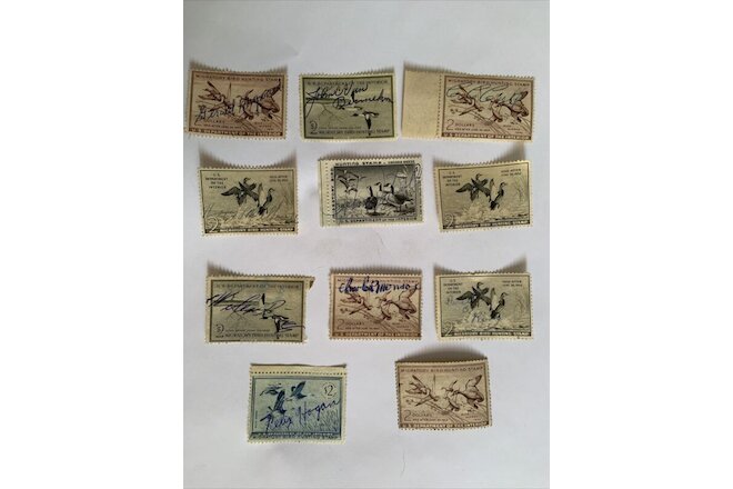 Lot of 11 $2 US Federal Duck Hunting Stamps Migratory Bird 1952 54 56 57 & 59