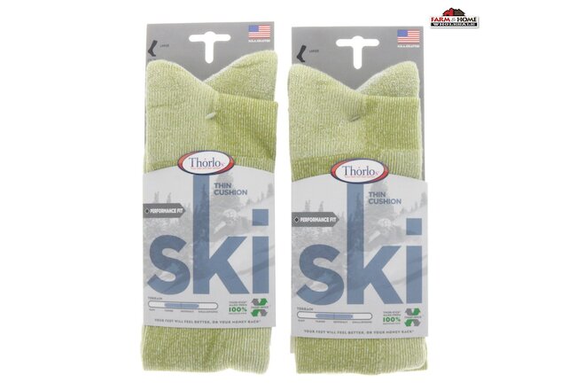 (2) Thorlos Over-Calf Thin Cushion Ski Socks Large ~ New