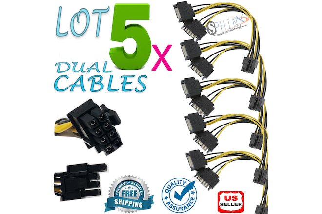 5 PCS Dual SATA to PCI-E Power Cable 15Pin SATA to 8 pin  Video Card Power Wire