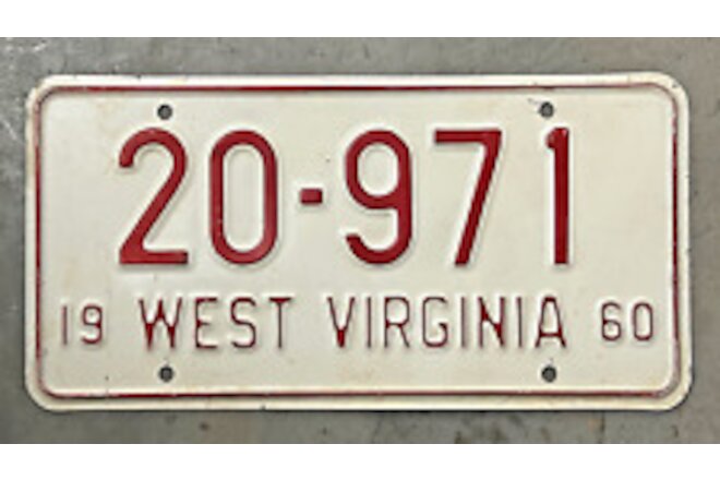 1960 WEST VIRGINIA license plate - YOM BRILLIANT SHARP ORIGINAL vintage auto tag