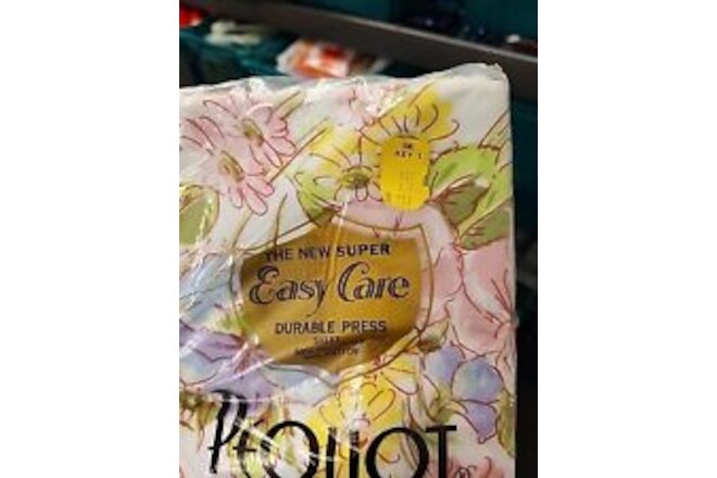 Vintage flower Pequot TWIN FLAT Sheet yellow pink daisy percale muslin