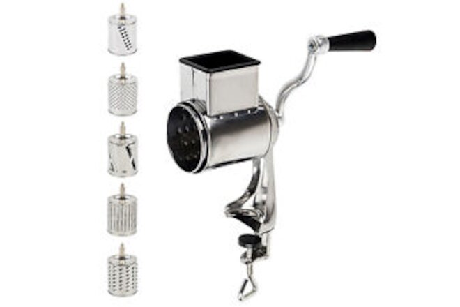 Silver Rotary Grater Food Mills Nut Grinder with 5 Drum Blade Grinding Tool