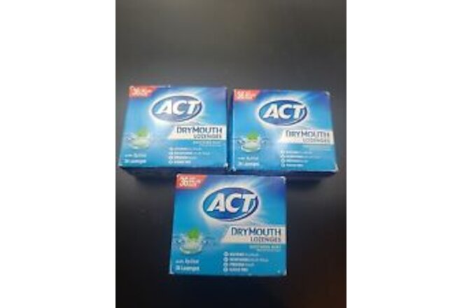 3 PACKS ACT Dry Mouth Lozenges With Xylitol, Soothing Mint Flavor 36 Count Each