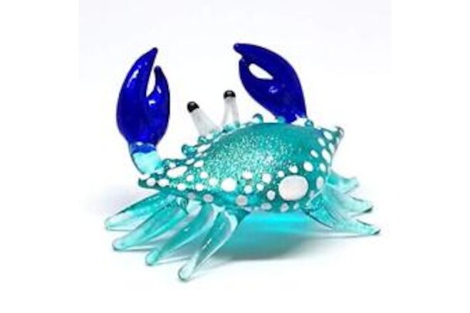 Blown Glass Blue Crab Figurine Handmade Miniature Ornament Aquarium Marine Co...