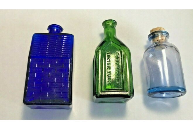 Vintage 3 Assorted Small Glass Bottles, Made in Taiwan