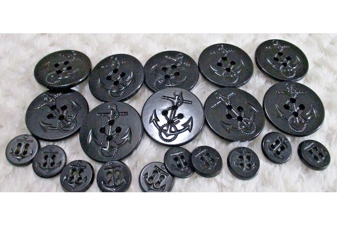 10 Buttons 1 1/4" +10 5/8" GOOD GENUINE US Navy  PEACOAT MILITARY Black Anchor