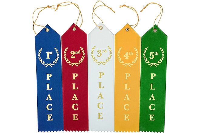 Flat Carded Award Ribbons 1st 2nd 3rd 4th 5th Place, Blue Red White Yellow Green