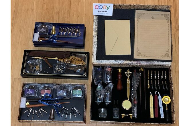 Lot of 4 Calligraphy Kit Sets with wax seal and various ink