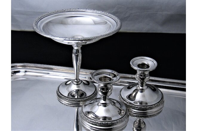 ❤️ PRELUDE INTERNATIONAL STERLING MID-CENTURY CANDLESTICK PAIR & COMPOTE