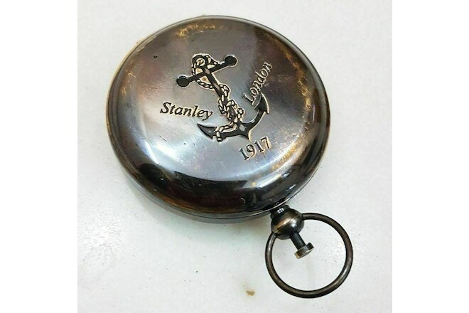 2 pic Antique Brass Pocket Compass Nautical Push Button Anchor Halloween gift