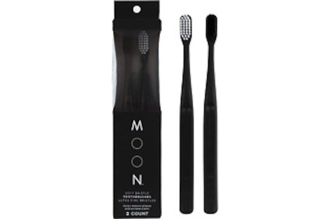 2 Pack- Moon Soft Bristle Toothbrushes, 2 ct. White and Black Sleek Toothbrushes