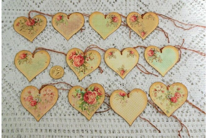 12~Valentines Day~Shabby~Ephemera~Heart~Fussy Cut~Linen Cardstock~Gift~Hang~Tags