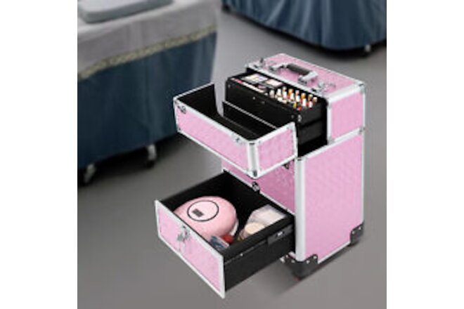 Professional Rolling Makeup Train Case Cosmetic Trolley Makeup Storage Organizer