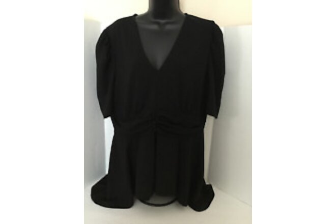 New York & Co Tops Womens XL Black  Short Sleeve Tunic Blouse Peplum