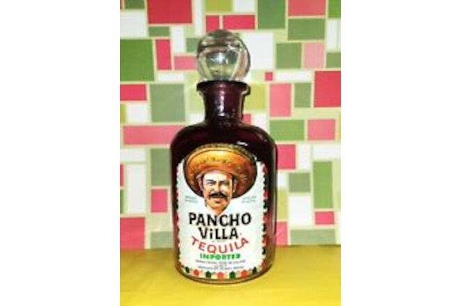 PANCHO VILLA TEQUILA  Label  Purple Glass Decanter bottle with stopper