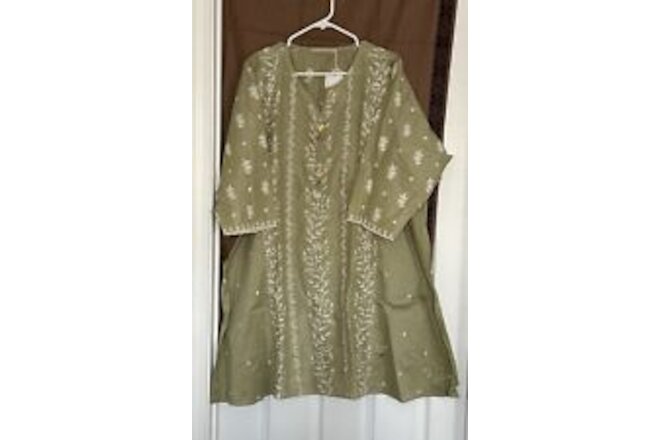 New Women Pakistani Emb 3pcs Cotton Suit, Size-XL  Chest-48in Color-green