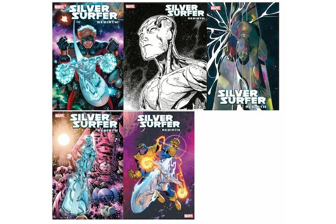 SILVER SURFER REBIRTH #1 (2022,MARVEL)  SET LOT OF 5 COVERS