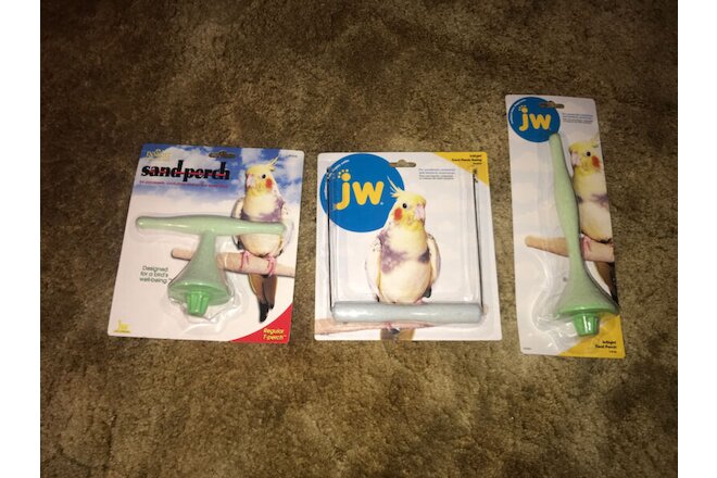 LOT of 3 JW Insight Bird Swing, T-Perch, Straight Perch Cockatiel Parakeet